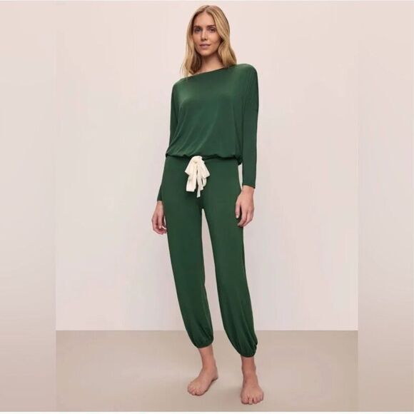 Eberjey Gisele Slouchy Lounge Set Pajama PJ Large L Forrest Green Top Bottom - Picture 1 of 10